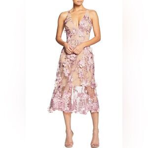 Dress The Population Lilac/ Nude Audrey Embroidered Fit & Flare Midi Dress XS